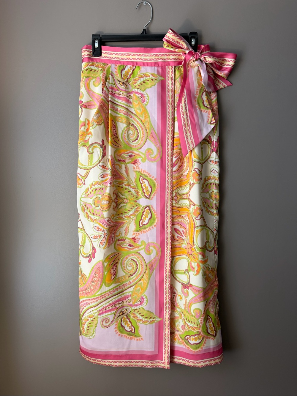 ANTONIO MELANI Pink and Yellow Paisley Scarf Wrap maxi skirt - Picture 2 of 9